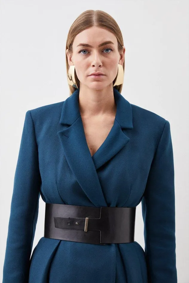 Coats and Jackets Women Karen Millen Tailored Wool Blend Belted Midi Coat Teal