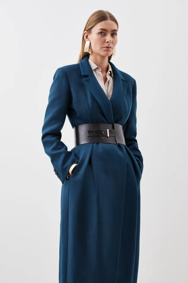 Coats and Jackets Women Karen Millen Tailored Wool Blend Belted Midi Coat Teal