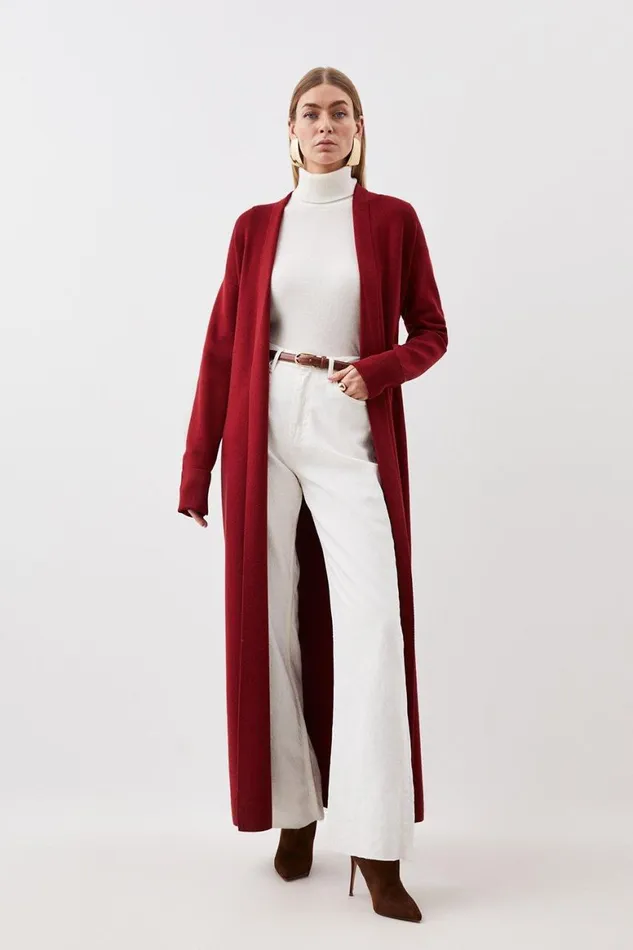 Coats and Jackets Women Karen Millen Viscose Blend Knit Maxi Belted Coatigan Oxblood Coats and Jackets Women Karen Millen Viscose Blend Knit Maxi Belted Coatigan Oxblood