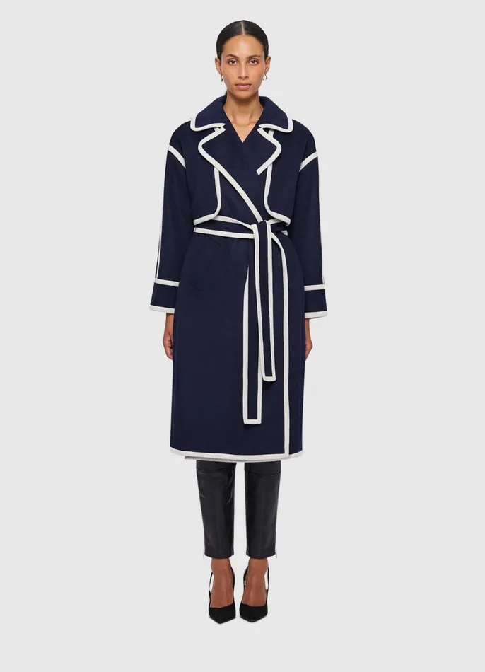 Coats and Jackets Women LEO LIN 3 In 1 Erin Contrast Stitch Wool Blend Coat 8211 Navy
