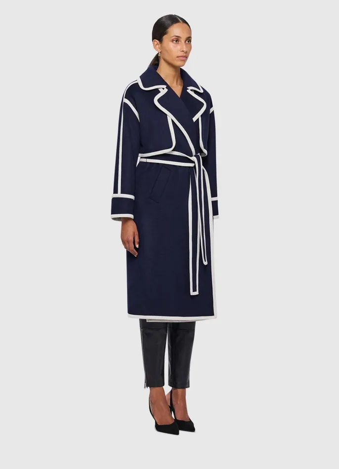 Coats and Jackets Women LEO LIN 3 In 1 Erin Contrast Stitch Wool Blend Coat 8211 Navy