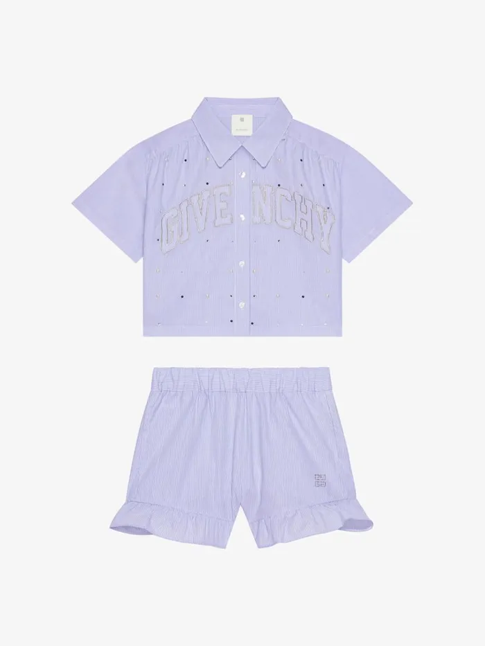 College Shirt And Shorts With Stripes Set Whiteblue Kids Givenchy