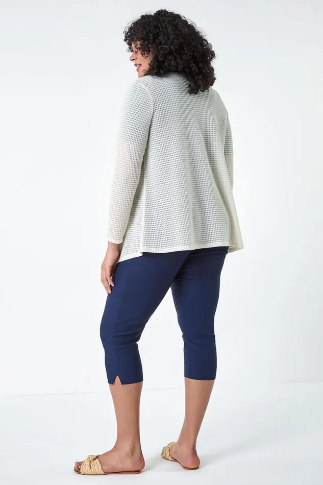 Cream Curve Textured Waterfall Cardigan Women Roman Tops