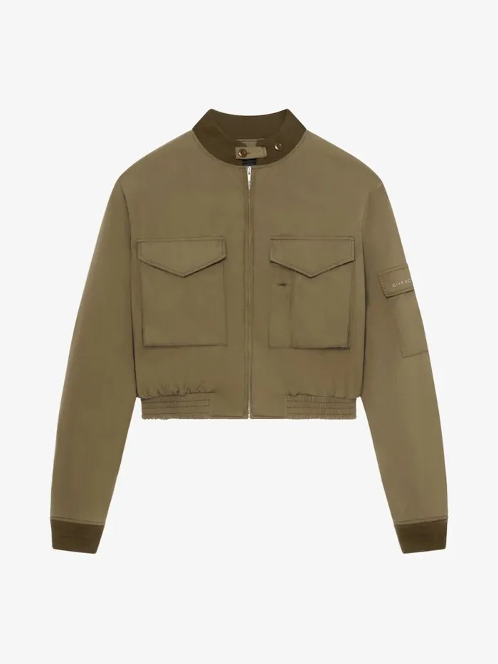 Cropped Bomber Jacket In Cotton Olive Green Men Givenchy Coats and Jackets