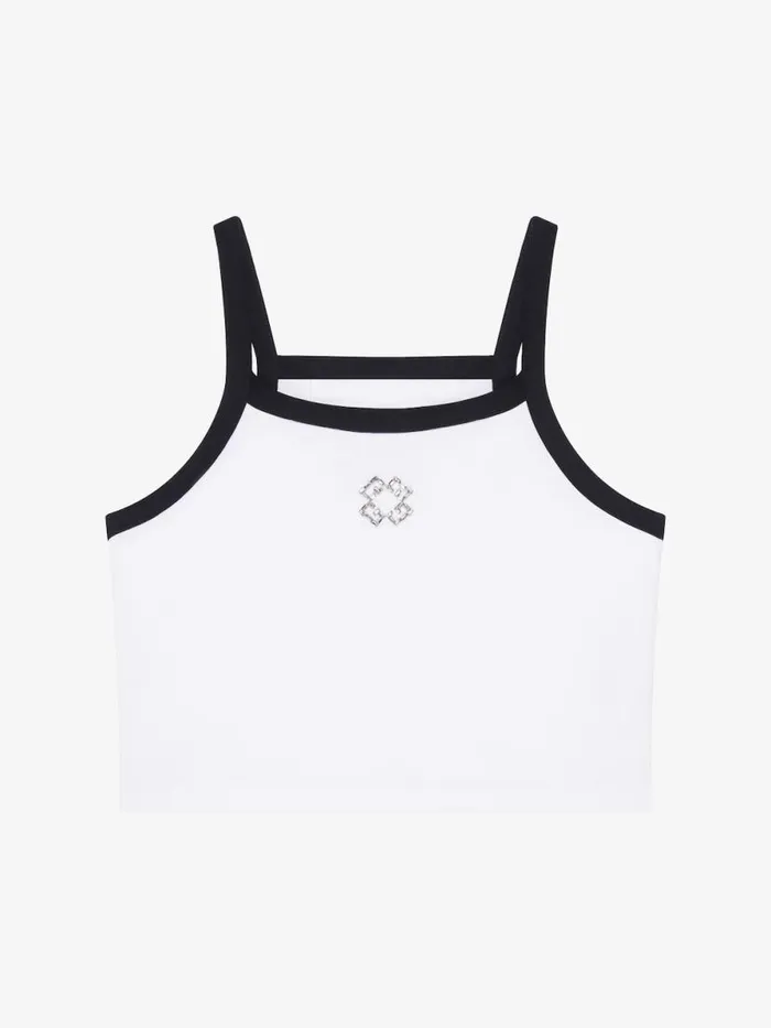 Cropped Tank Top In Cotton And Crystals With 4g Detail White Women Givenchy Tops and Shirts