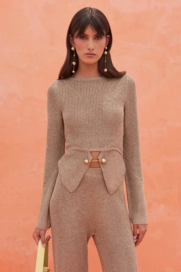 Cult Gaia Ramsey Knit Top Champagne Women Knits