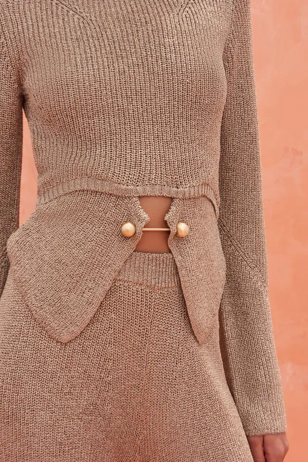 Cult Gaia Ramsey Knit Top Champagne Women Knits Cult Gaia Ramsey Knit Top Champagne Women Knits