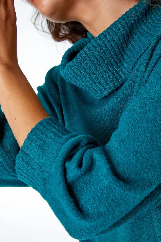 Dark Green Roll Neck Knitted Midi Dress Women Roman Dresses
