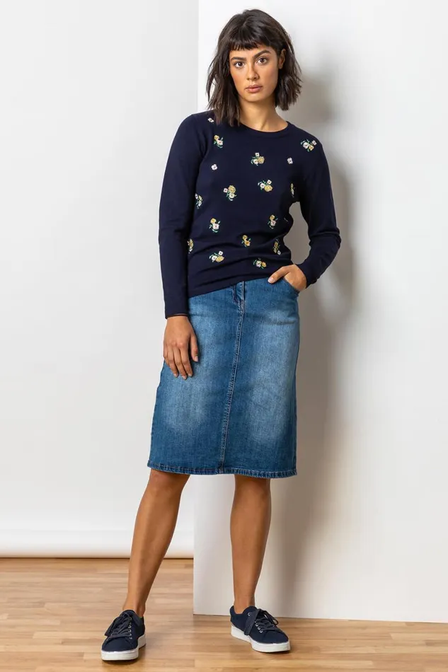 Denim Cotton Denim Stretch A Line Skirt Women Roman Coords