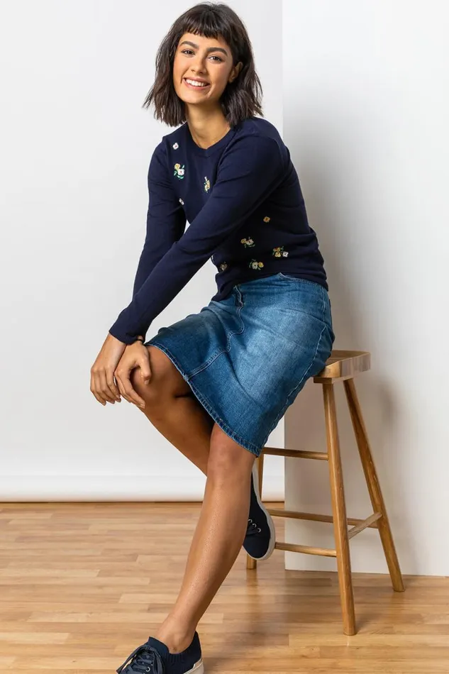 Denim Cotton Denim Stretch A Line Skirt Women Roman Coords