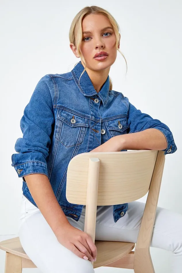 Denim Petite Bleached Denim Jacket Women Roman Jackets