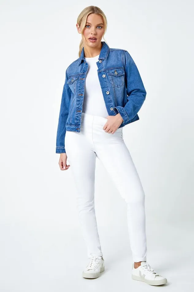 Denim Petite Bleached Denim Jacket Women Roman Jackets