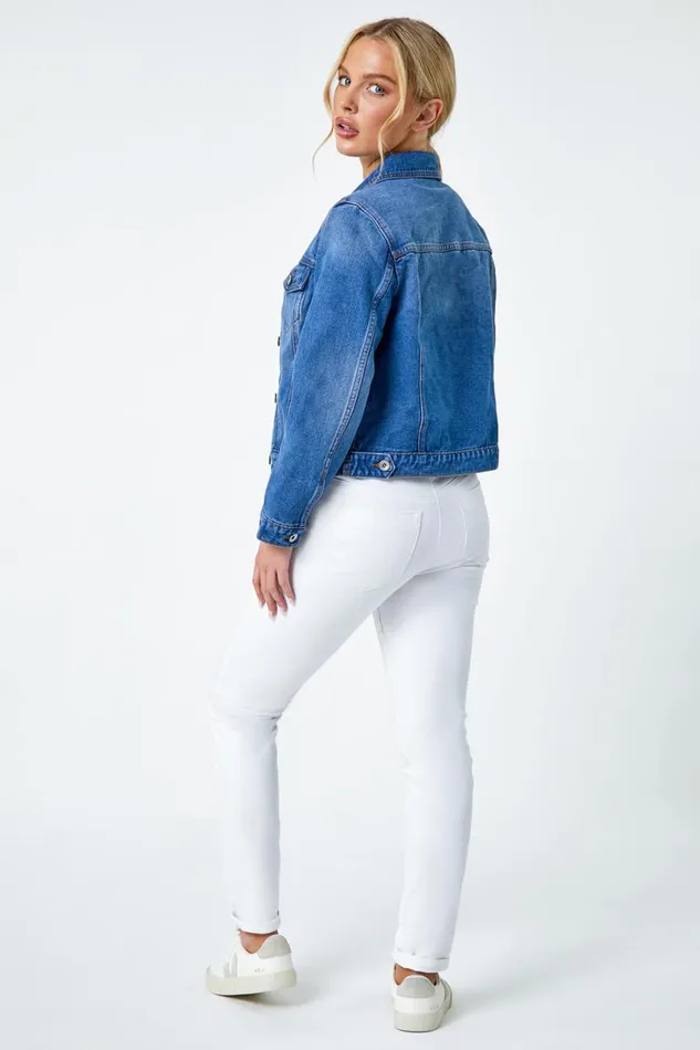 Denim Petite Bleached Denim Jacket Women Roman Jackets