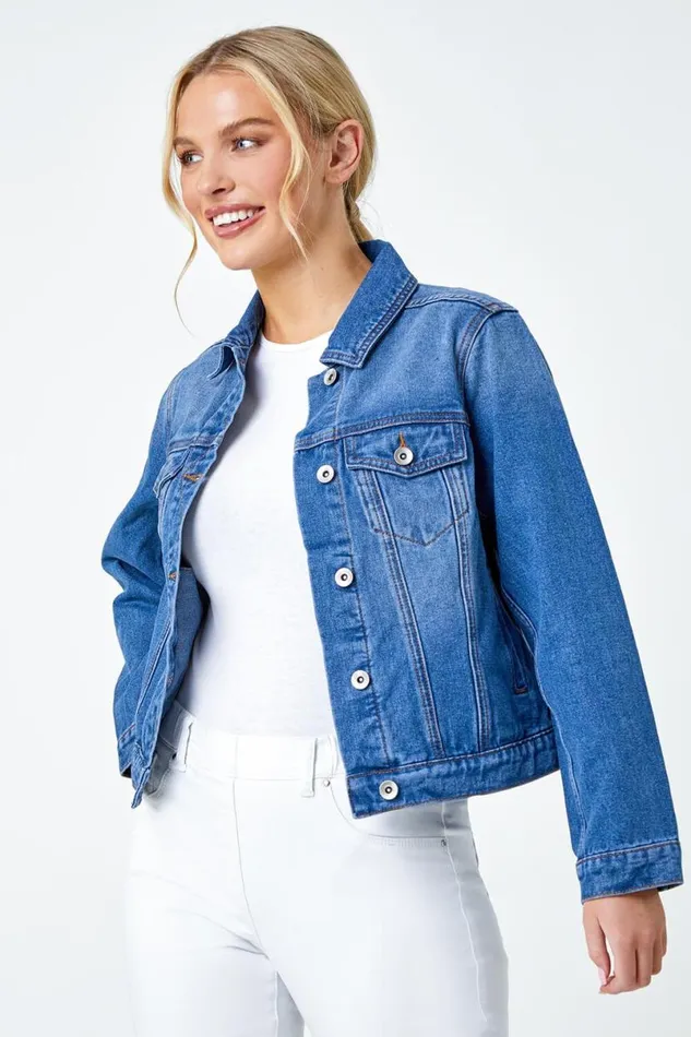 Denim Petite Bleached Denim Jacket Women Roman Jackets