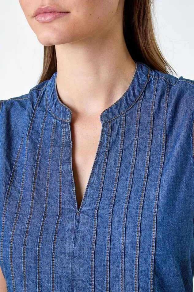 Denim Sleeveless Cotton Denim Midi Dress Women Roman Dresses