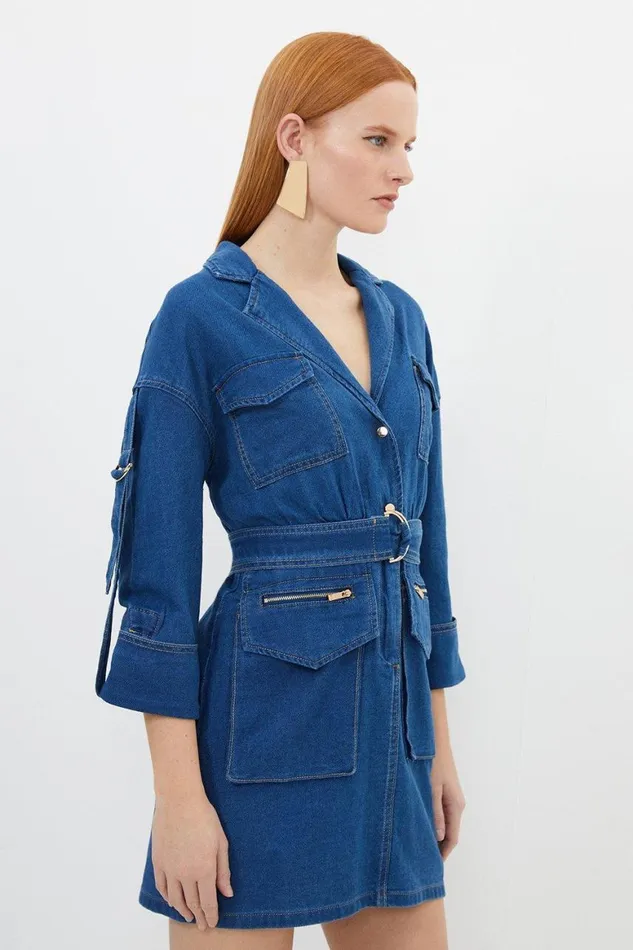 Denim Women Karen Millen Denim Woven Shirt Mini Dress Denim