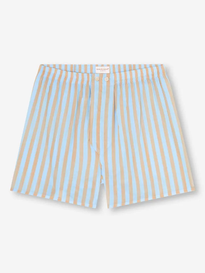 Derek Rose Classic Fit Boxers Amalfi 20 Cotton Batiste Blue Men Classic Fit Boxer Shorts