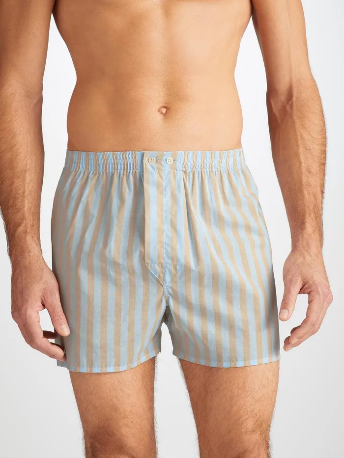 Derek Rose Classic Fit Boxers Amalfi 20 Cotton Batiste Blue Men Classic Fit Boxer Shorts