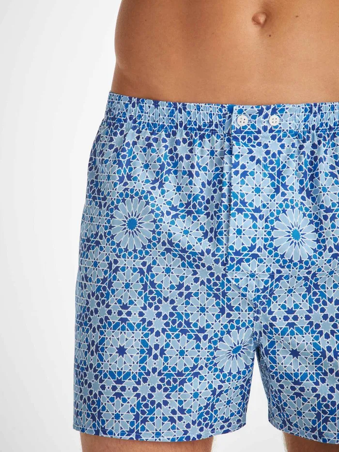 Derek Rose Classic Fit Boxers Ledbury 69 Cotton Batiste Blue Men Classic Fit Boxer Shorts