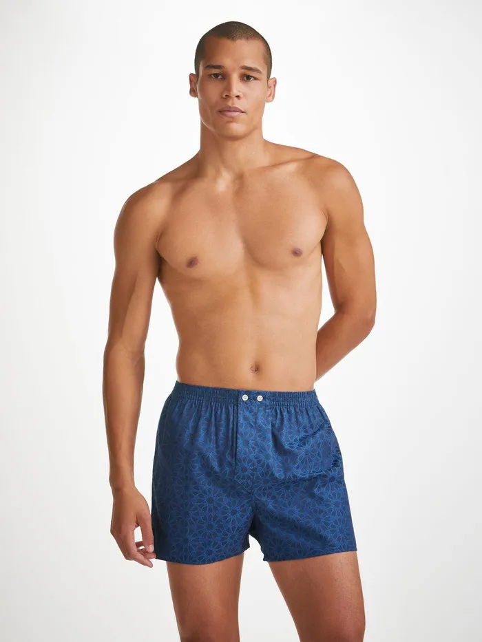 Derek Rose Classic Fit Boxers Paris 26 Cotton Jacquard Navy Men Classic Fit Boxer Shorts