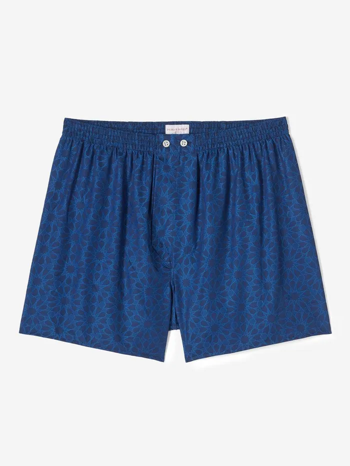 Derek Rose Classic Fit Boxers Paris 26 Cotton Jacquard Navy Men Classic Fit Boxer Shorts