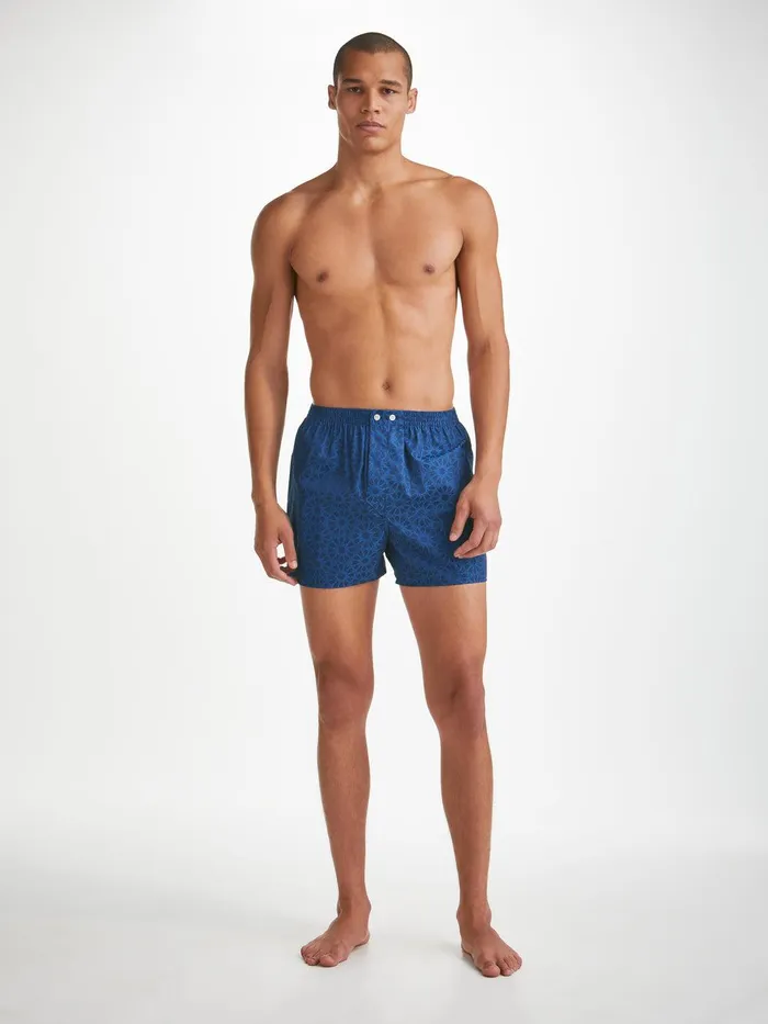 Derek Rose Classic Fit Boxers Paris 26 Cotton Jacquard Navy Men Classic Fit Boxer Shorts