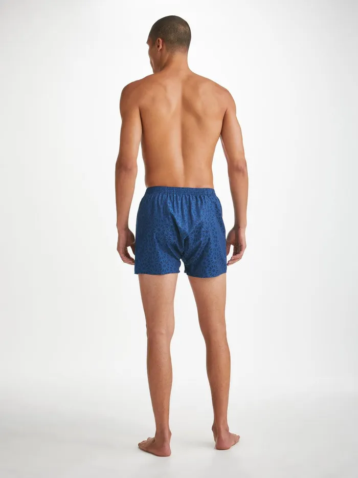 Derek Rose Classic Fit Boxers Paris 26 Cotton Jacquard Navy Men Classic Fit Boxer Shorts