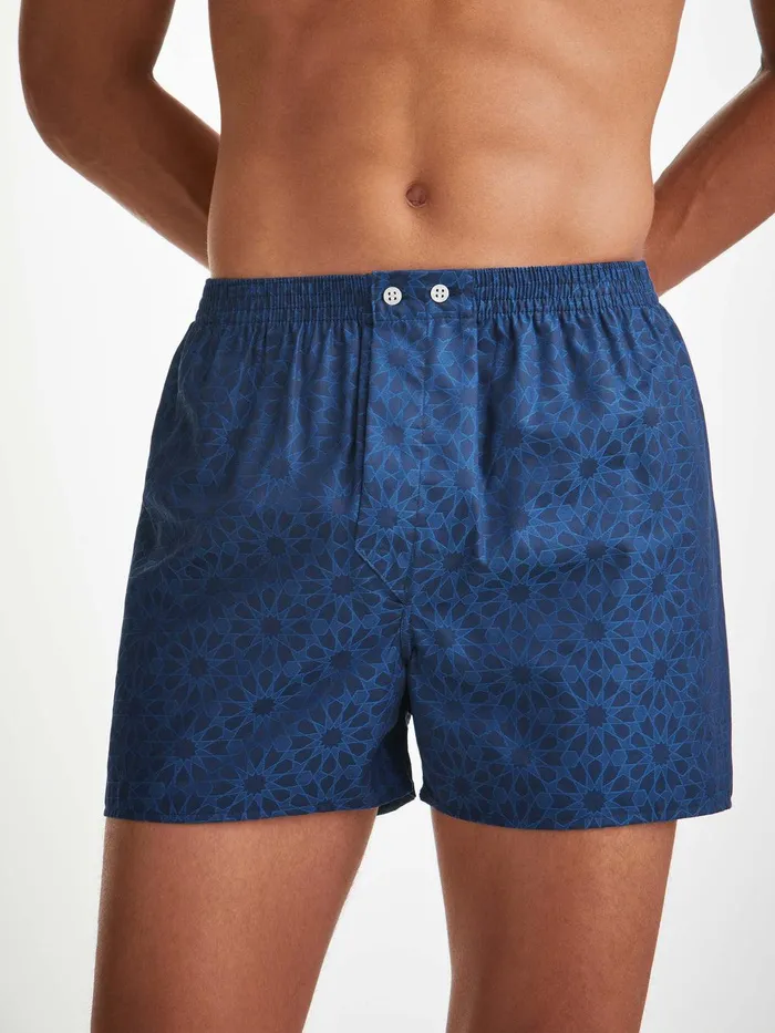 Derek Rose Classic Fit Boxers Paris 26 Cotton Jacquard Navy Men Classic Fit Boxer Shorts