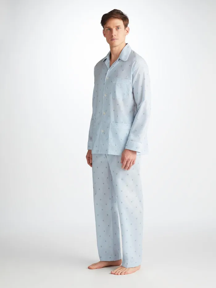 Derek Rose Classic Fit Pajamas Nelson 100 Cotton Batiste Blue Men Classic Fit Pajamas