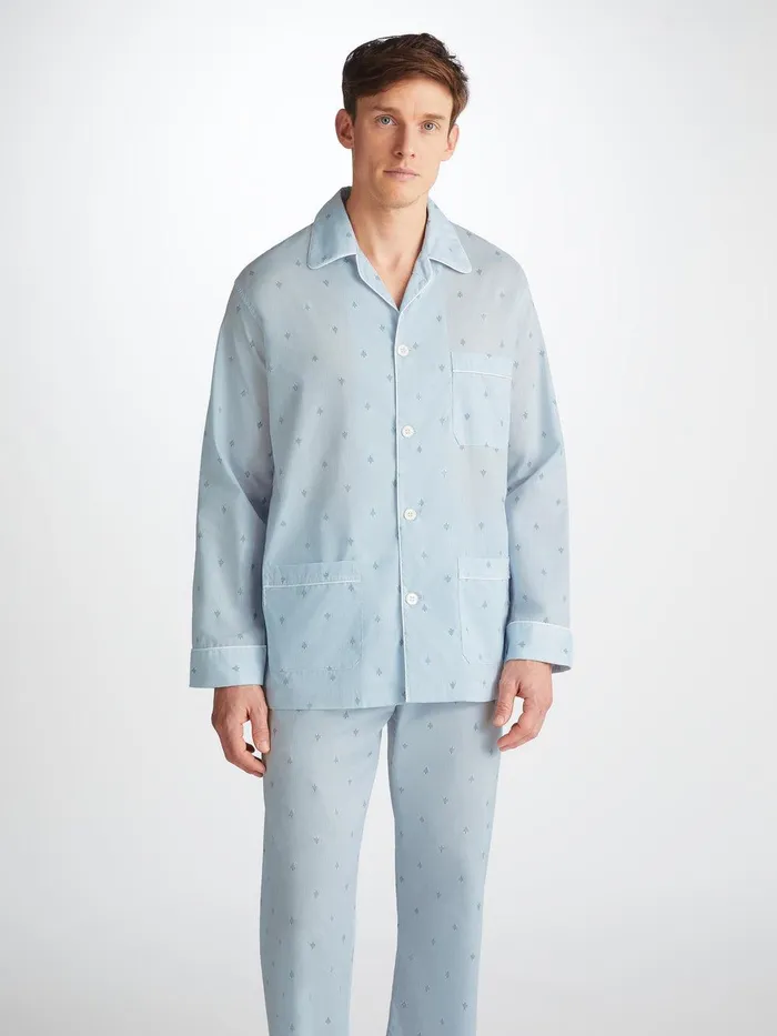 Derek Rose Classic Fit Pajamas Nelson 100 Cotton Batiste Blue Men Classic Fit Pajamas