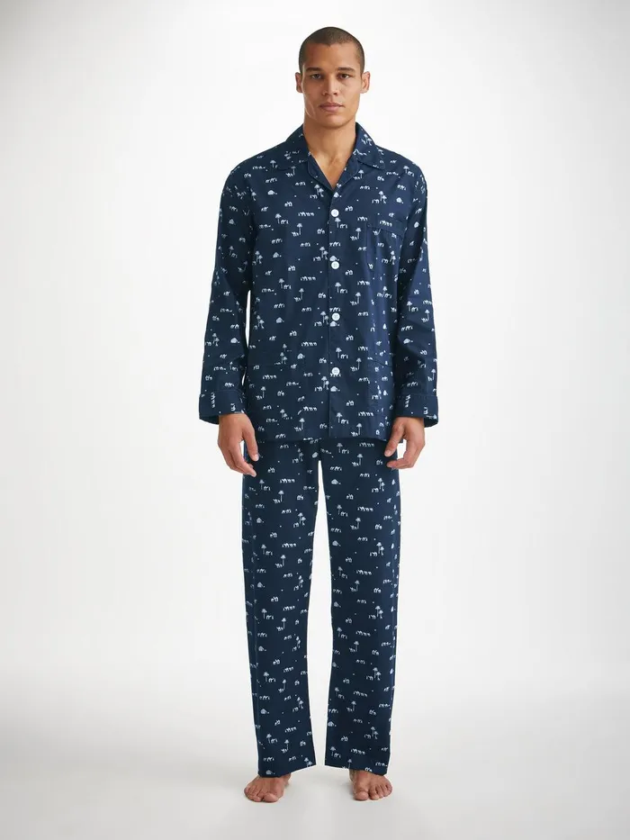 Derek Rose Classic Fit Pajamas Nelson 99 Cotton Batiste Navy Men Cotton Pajamas