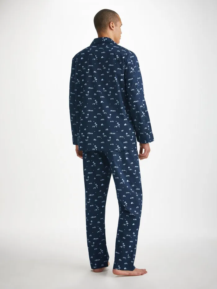 Derek Rose Classic Fit Pajamas Nelson 99 Cotton Batiste Navy Men Cotton Pajamas