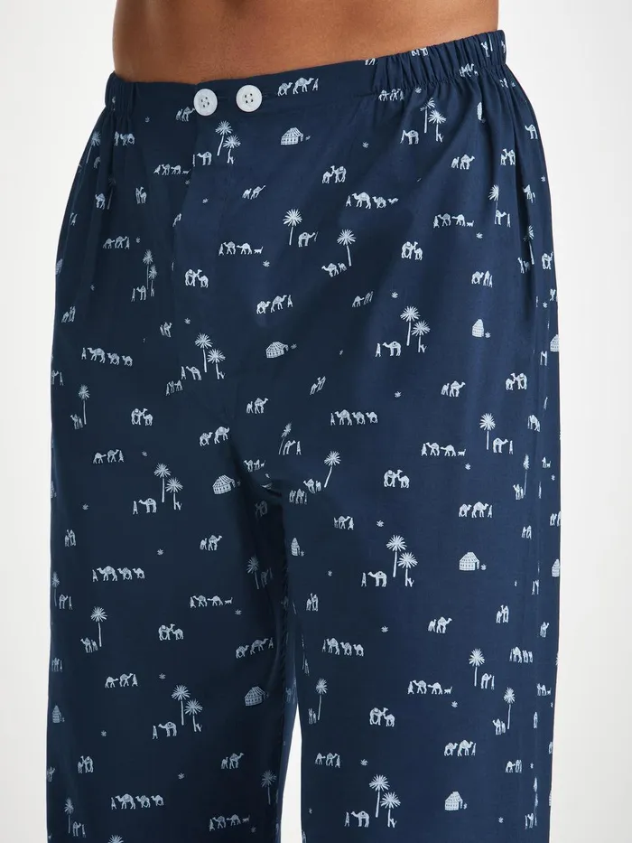 Derek Rose Classic Fit Pajamas Nelson 99 Cotton Batiste Navy Men Cotton Pajamas