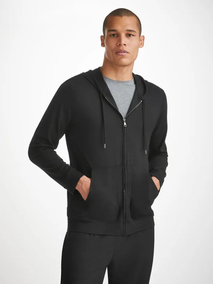 Derek Rose Hoodie Basel Micro Modal Stretch Black Men Hooded Tops