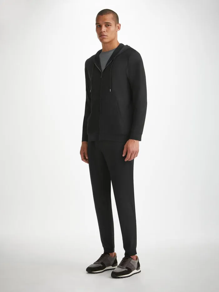 Derek Rose Hoodie Basel Micro Modal Stretch Black Men Hooded Tops