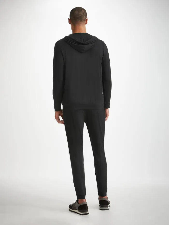 Derek Rose Hoodie Basel Micro Modal Stretch Black Men Hooded Tops