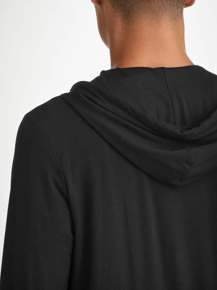 Derek Rose Hoodie Basel Micro Modal Stretch Black Men Hooded Tops