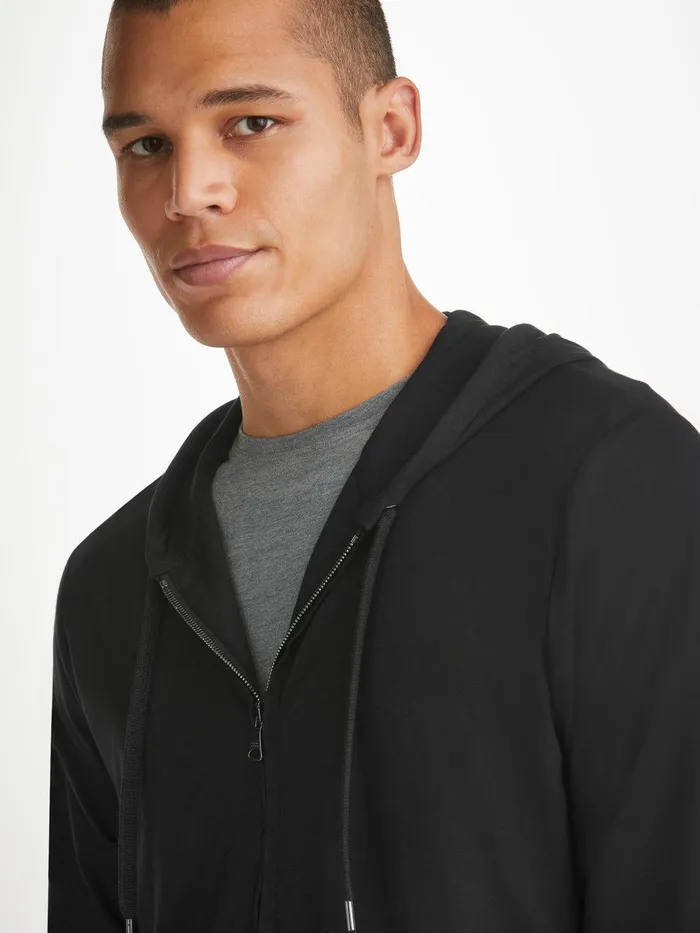 Derek Rose Hoodie Basel Micro Modal Stretch Black Men Hooded Tops