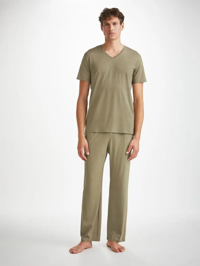 Derek Rose Lounge Pants Basel Micro Modal Stretch Khaki Men Lounge Pants