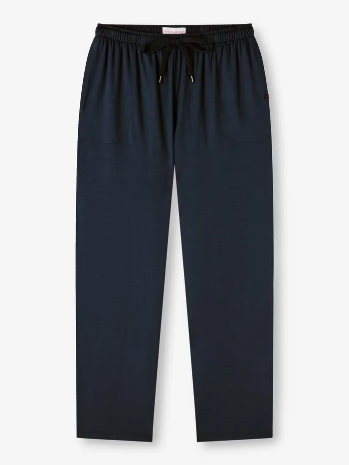 Derek Rose Lounge Pants Basel Micro Modal Stretch Navy Men Lounge Pants