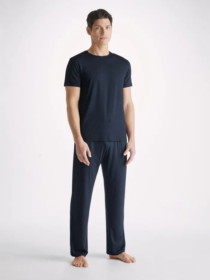 Derek Rose Lounge Pants Basel Micro Modal Stretch Navy Men Lounge Pants