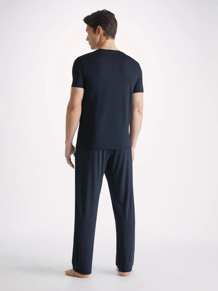Derek Rose Lounge Pants Basel Micro Modal Stretch Navy Men Lounge Pants