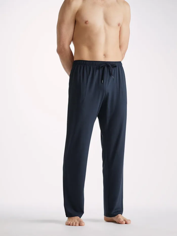 Derek Rose Lounge Pants Basel Micro Modal Stretch Navy Men Lounge Pants