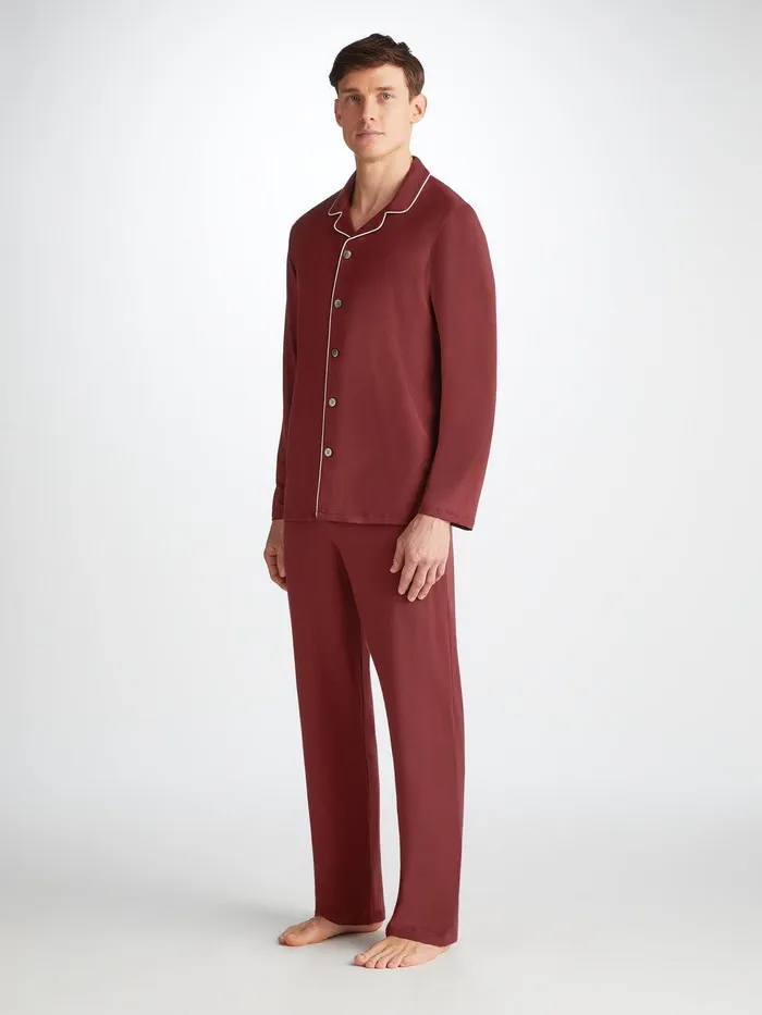Derek Rose Pajamas Basel Micro Modal Stretch Burgundy Men Jersey Pajamas