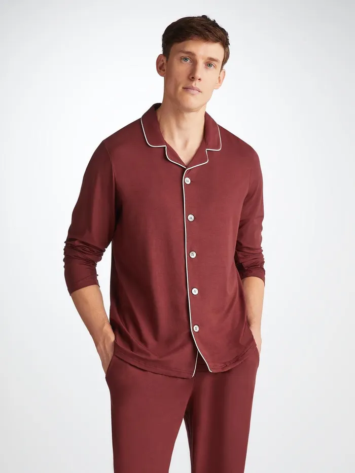 Derek Rose Pajamas Basel Micro Modal Stretch Burgundy Men Jersey Pajamas
