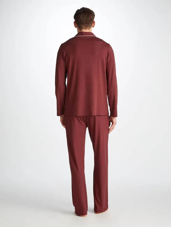 Derek Rose Pajamas Basel Micro Modal Stretch Burgundy Men Jersey Pajamas