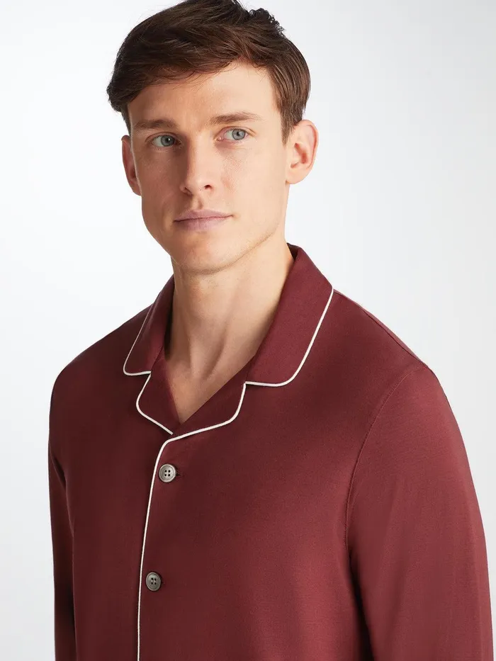 Derek Rose Pajamas Basel Micro Modal Stretch Burgundy Men Jersey Pajamas