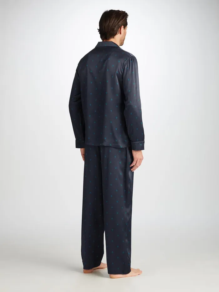 Derek Rose Pajamas Brindisi 106 Silk Satin Navy Men Long Pajamas