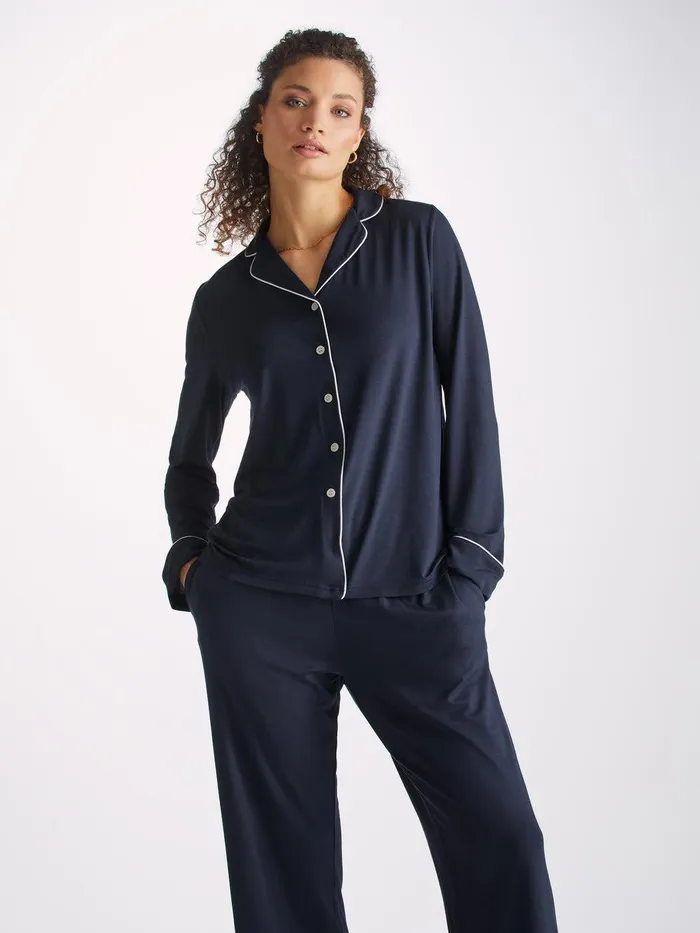 Derek Rose Pajamas Lara Micro Modal Stretch Navy Women Jersey Pajamas