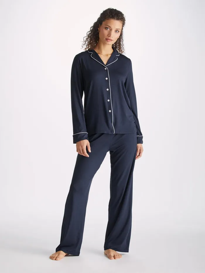 Derek Rose Pajamas Lara Micro Modal Stretch Navy Women Jersey Pajamas